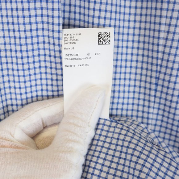 Hugo Boss Men's 'Mark' Blue Sharp Fit Gingham Textured Dress Shirt 15.5L, 34/35 - Picture 6 of 6